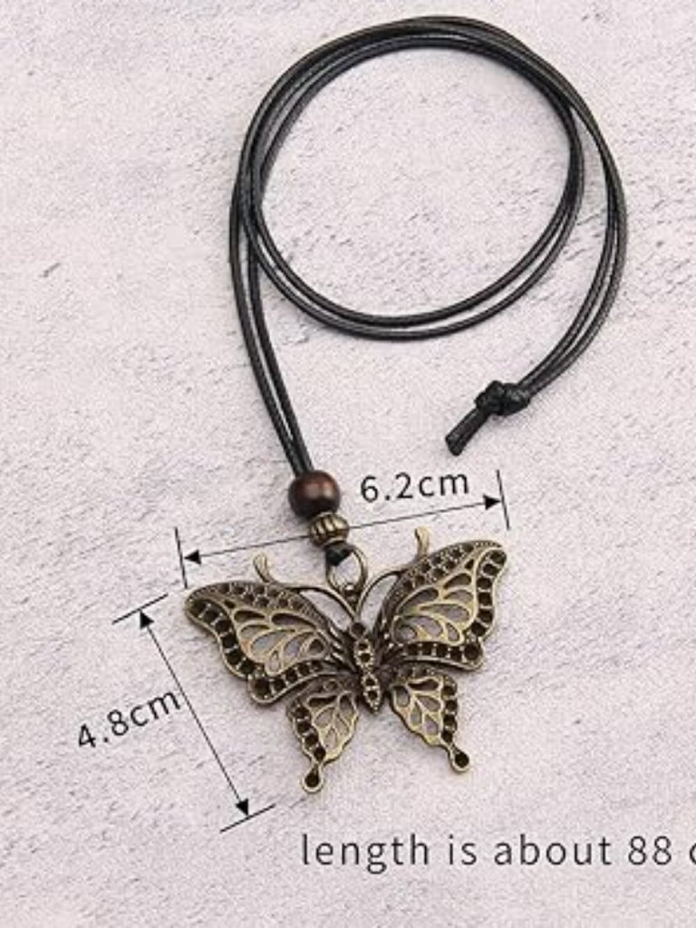 NEW Leather Cord Necklace Large Butterfly Pendant Boho Bohemian Jewelry Standout - Picture 5 of 5